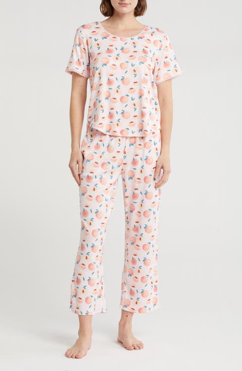Lace Trim Ribbed T-Shirt & Capri Pajamas