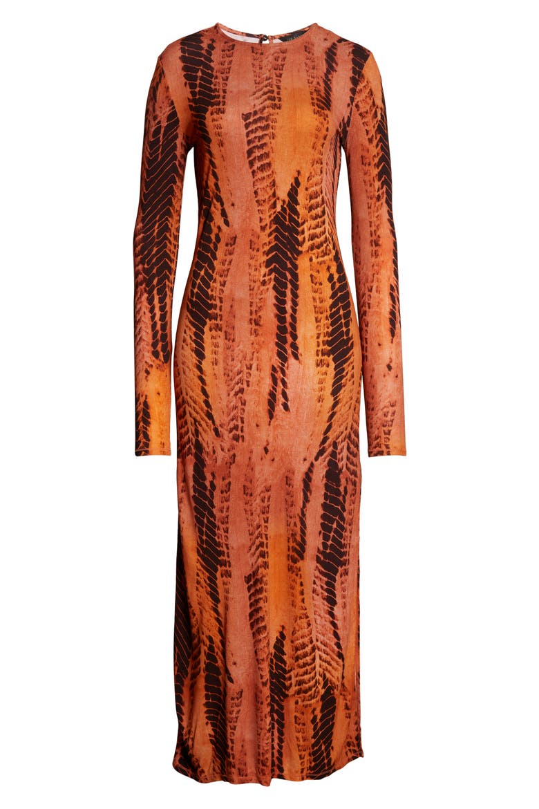 Tallia Tie Dye Long Sleeve Jersey Dress, Alternate, color, BROWN