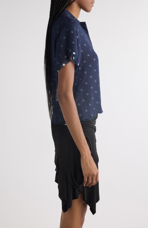 Shop Acne Studios Takota Polka Dot Georgette Polo In Navy/white