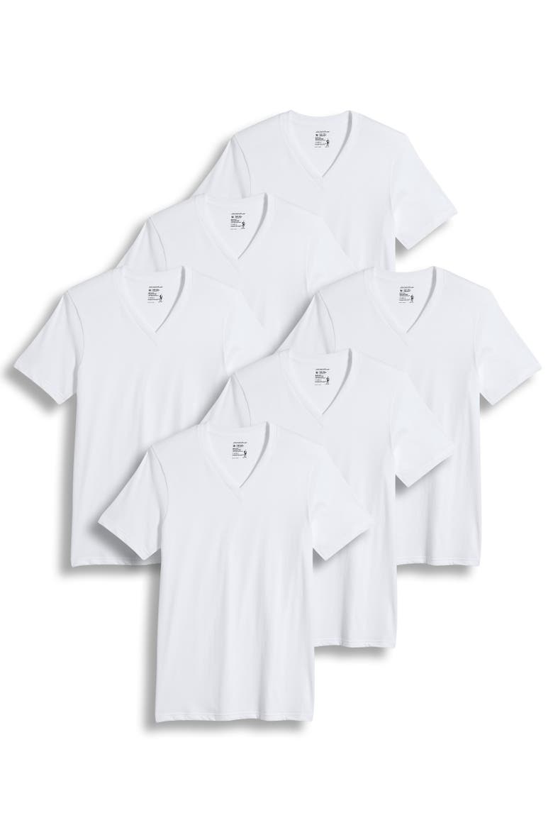 Mens 100% Cotton Classic V-Neck Undershirt - 6 Pack, Main, color, White