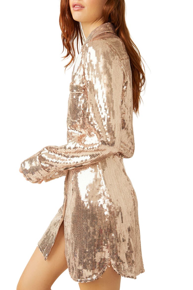 Sophie Sequin Long Sleeve Shirtdress, Alternate, color, CHAMPAGNE