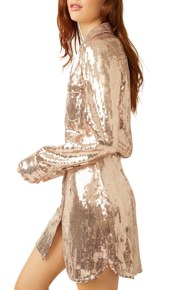Free People Sophie Sequin Long Sleeve Shirtdress, Alternate, color,