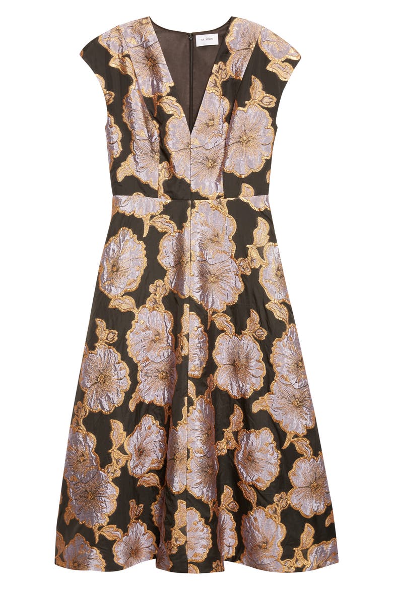 Vida Poppy Floral Jacquard A-Line Dress, Alternate, color, BLACK/ HYDRANGEA MULTI