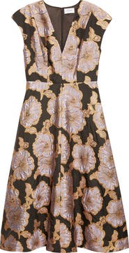 ST. JOHN Vida Poppy Floral Jacquard A-Line Dress