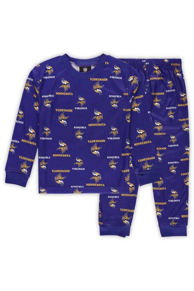 Preschool Outerstuff Purple Minnesota Vikings All-Over-Print Long Sleeve T-Shirt and Pants Sleep Set, Main, color, Purple