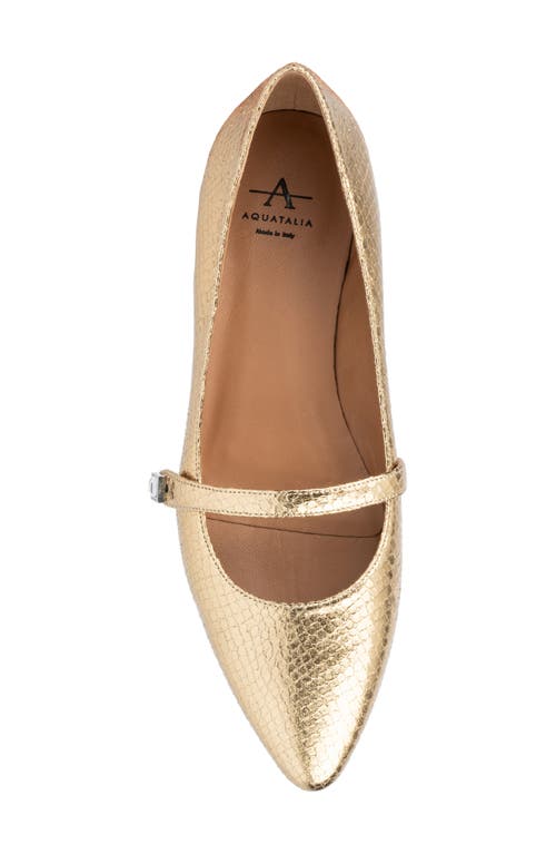 Aquatalia Priya Metallic Snake-embossed Mary Jane Flats In Gold