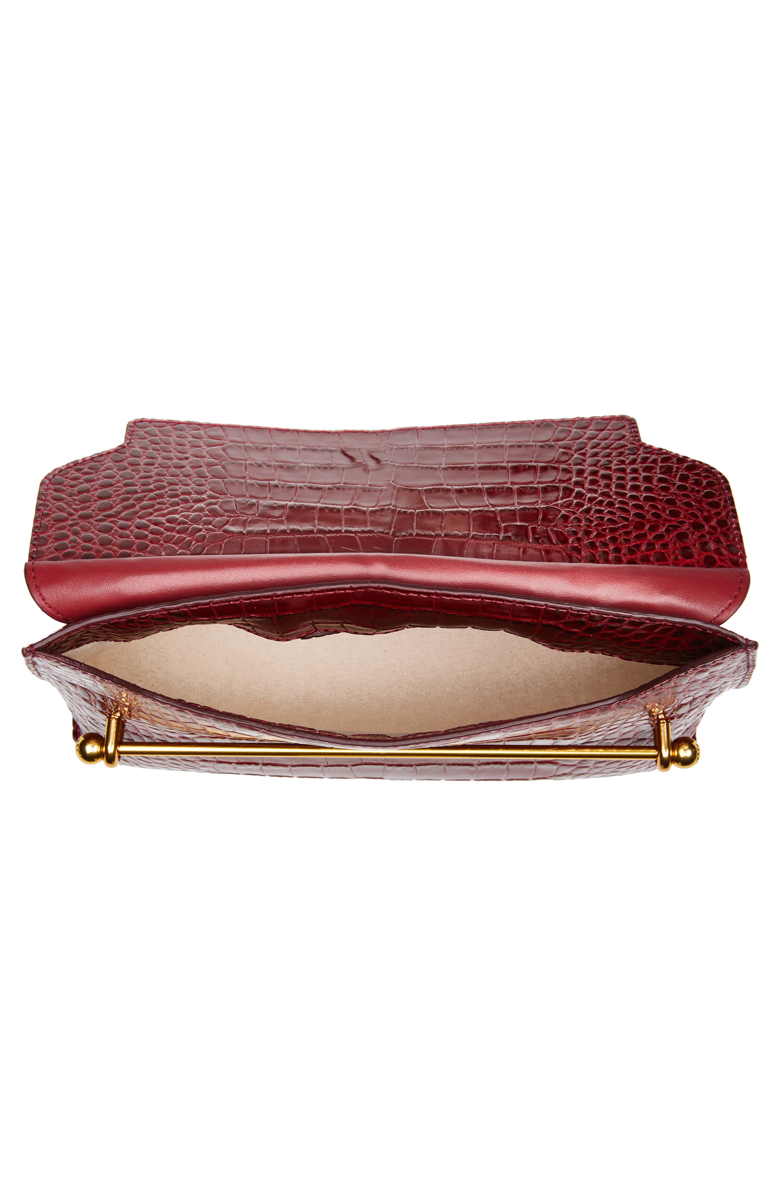Strathberry Stylist Croc Embossed Leather Clutch, Alternate, color, Oxblood