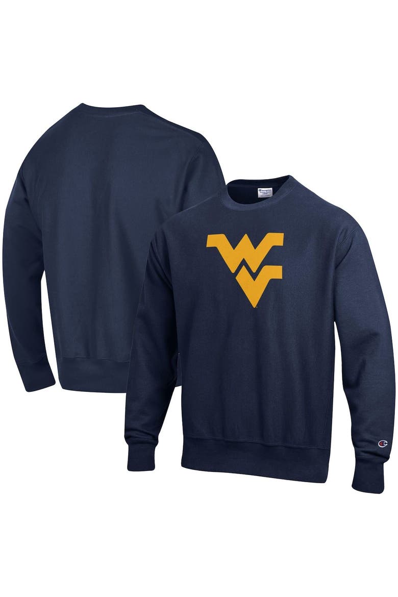 Men's Champion Navy West Virginia Mountaineers Vault Logo Reverse Weave Pullover Sweatshirt, Main, color, Navy