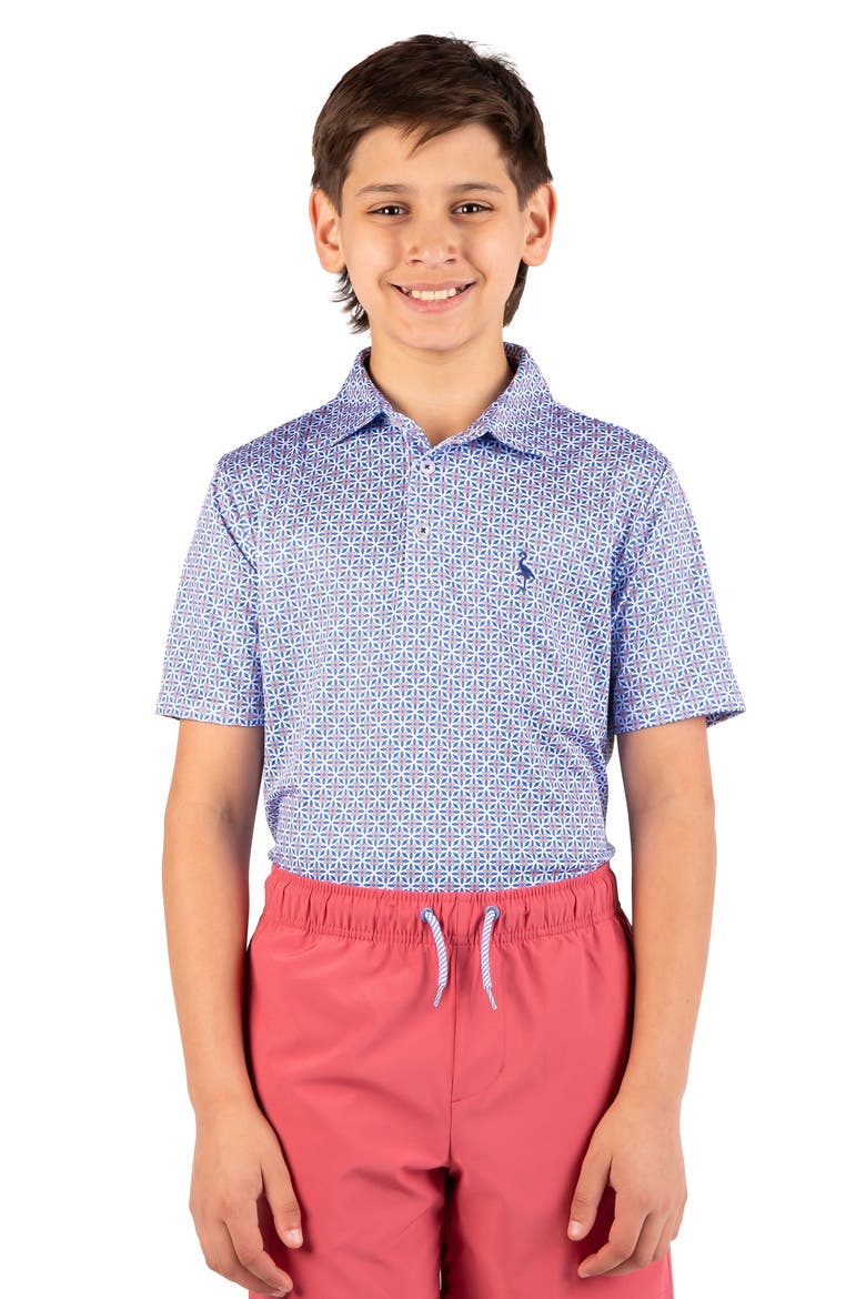Kids' Geometric Floral Knit Polo, Alternate, color, BLUE
