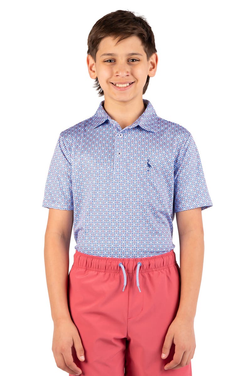 TailorByrd Kids' Geometric Floral Knit Polo, Alternate, color, Blue