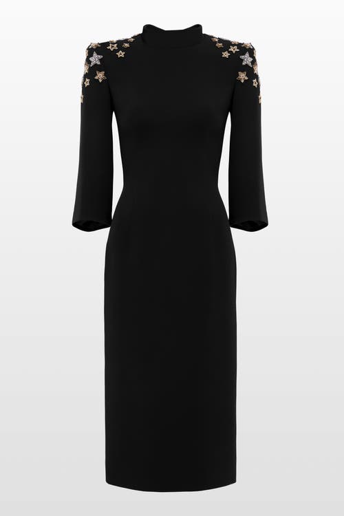 Jenny Packham Stella Star-embellished Mock-neck Midi Dress In Black