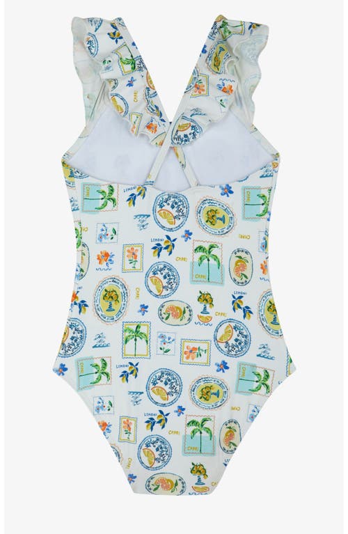 Gottex Kids Capri Vibes Square Neck Ruffle One Piece In Blue