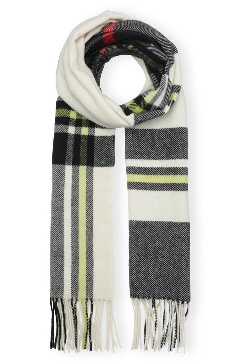 Patterned Recycled Wool Blend Scarf, Main, color, CHECK EGRET