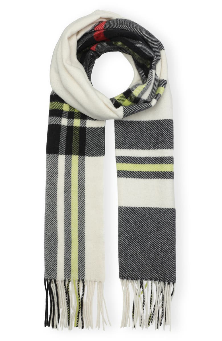 Ganni Patterned Recycled Wool Blend Scarf, Main, color,