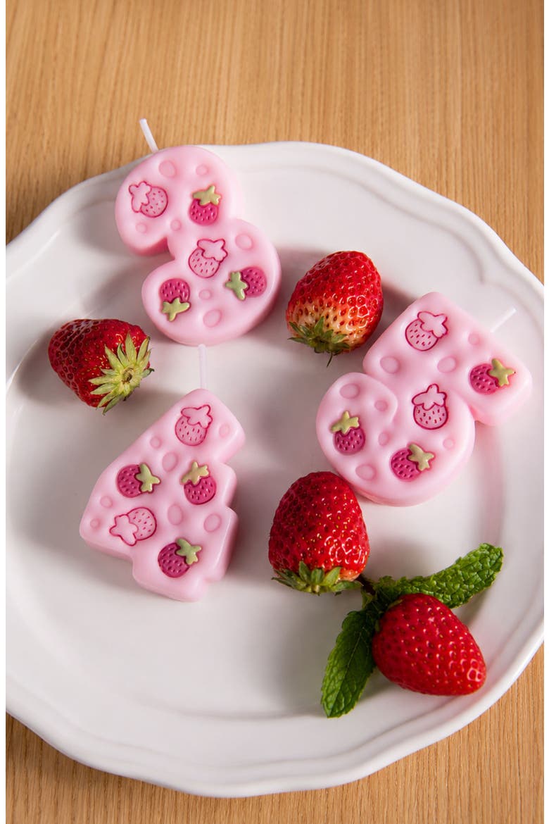 Strawberry Number 3 Candle, Alternate, color, Number 4