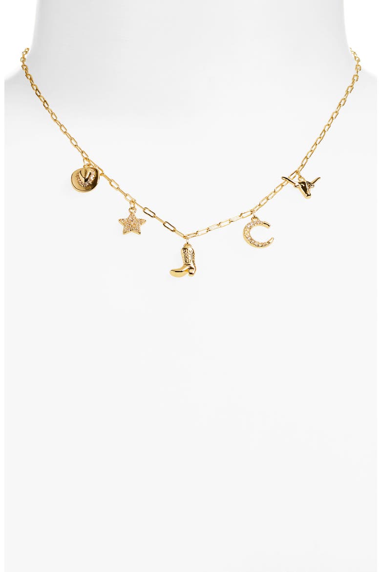 Western CZ Charm Necklace, Alternate, color, CLEAR- GOLD