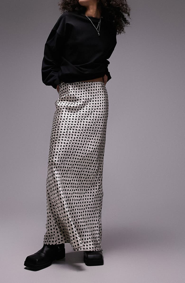 Topshop Polka Dot Jacquard Maxi Skirt, Main, color, 