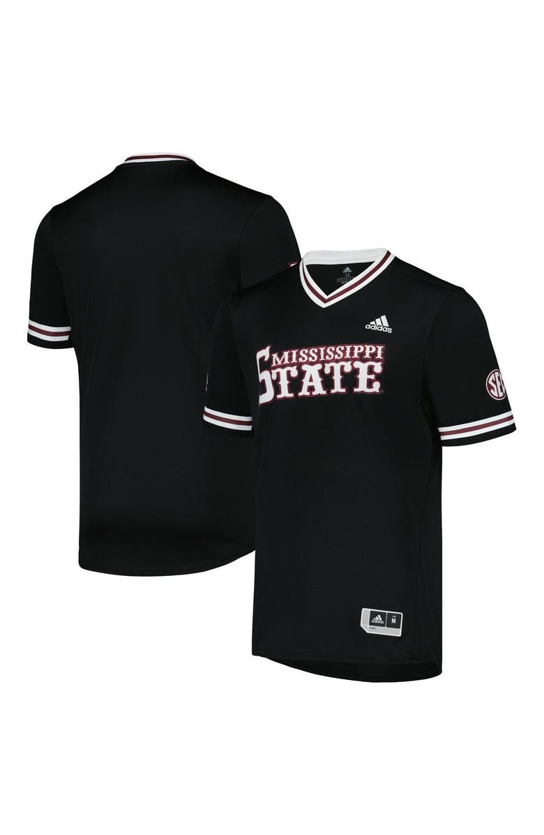adidas Men's adidas Black Mississippi State Bulldogs Replica V-Neck Baseball Jersey, Main, color, Black