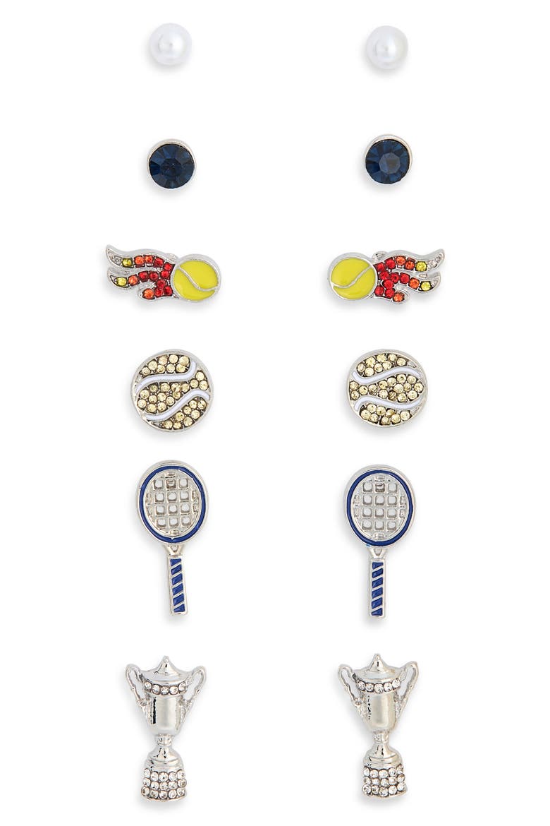 6-Pack Tennis Stud Earrings, Main, color, GREEN MULTI- GOLD