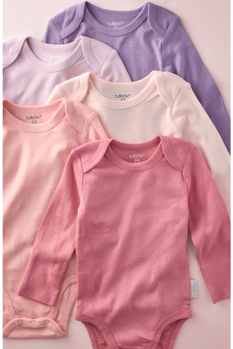 Blake Assorted 5-Pack Long Sleeve Organic Cotton Bodysuits, Alternate, color, PINK