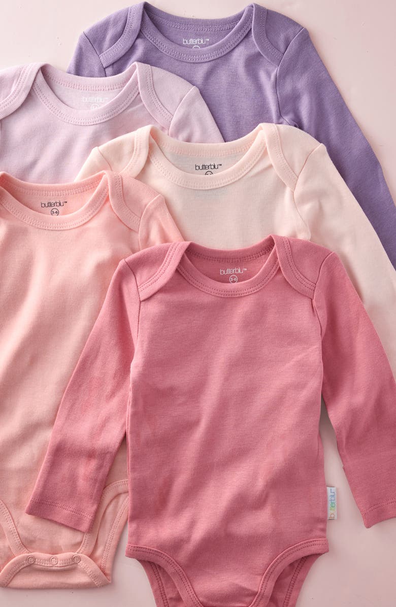 BUTTERBLU Blake Assorted 5-Pack Long Sleeve Organic Cotton Bodysuits, Alternate, color, Pink