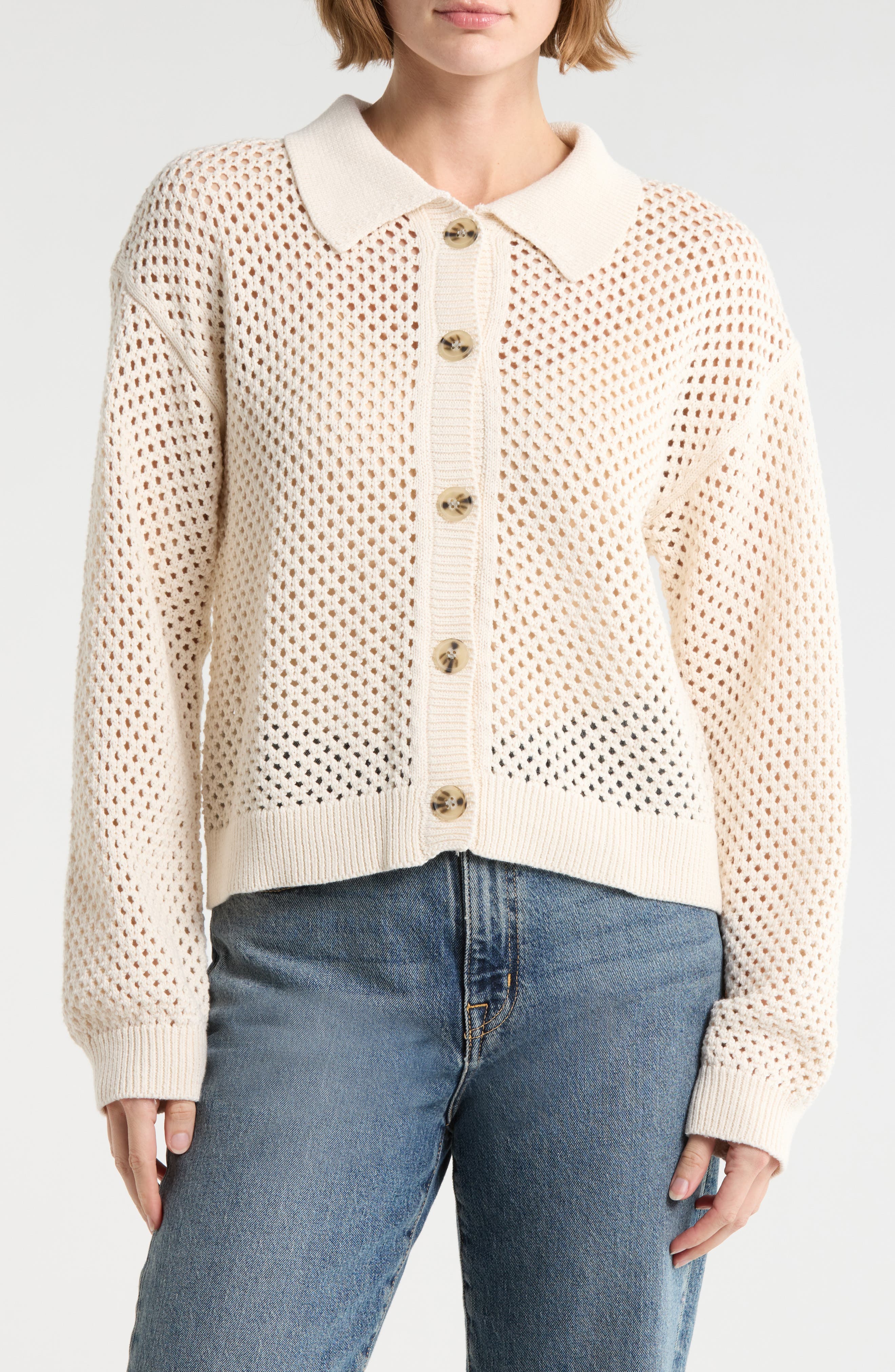 Sanctuary Cotton Open Stitch Cardigan In White