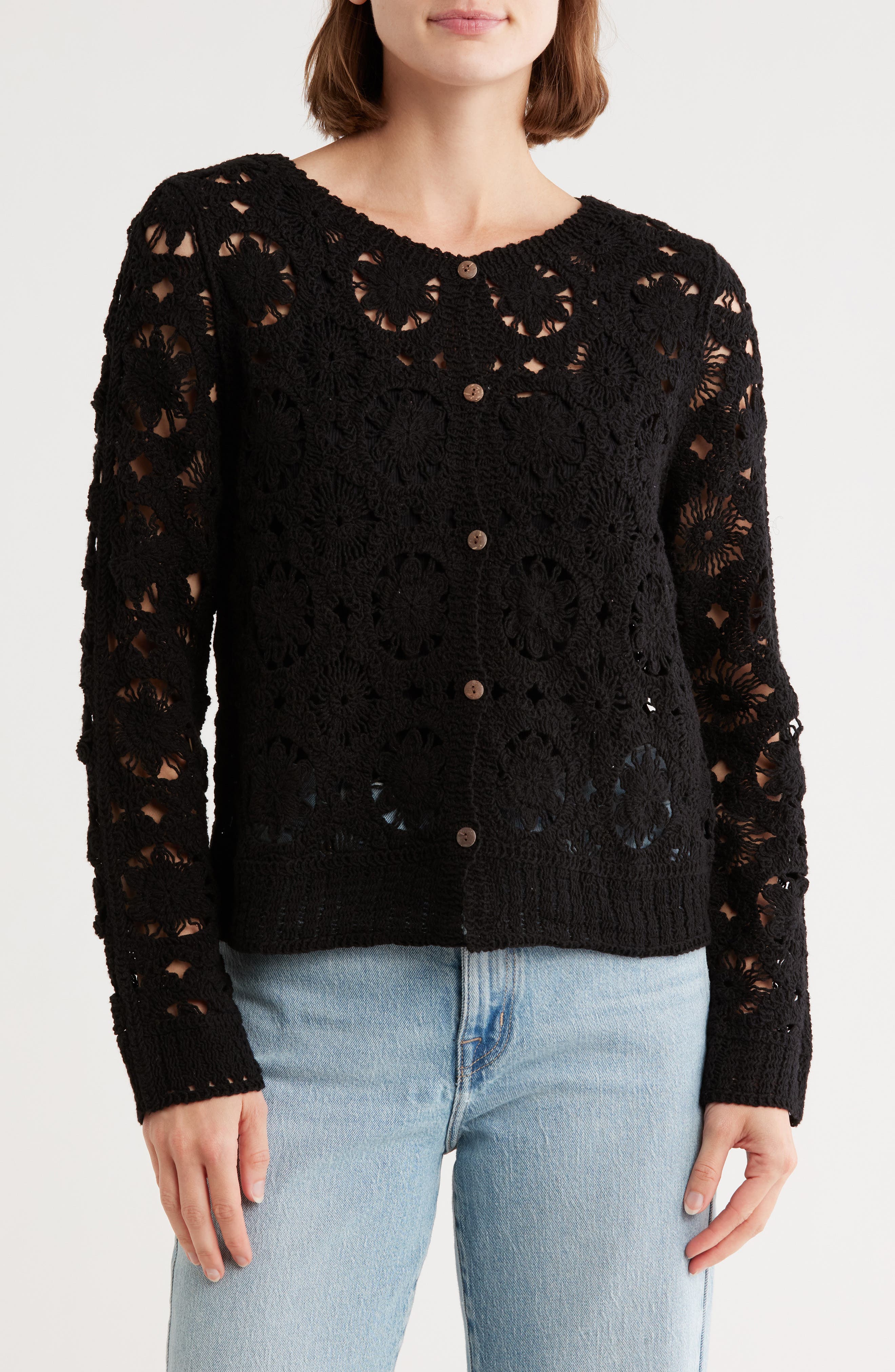 INTERNATIONAL DESIGNER Open Stitch Cotton Cardigan