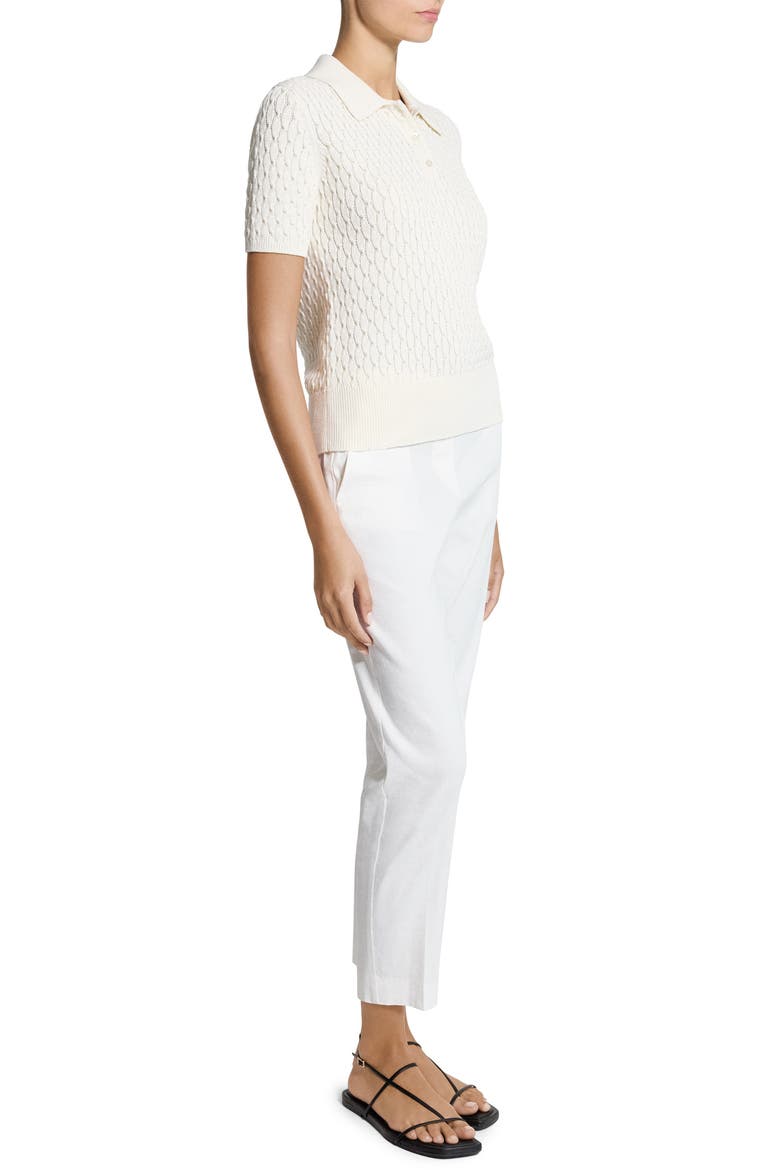 Textured Cable Knit Organic Cotton Polo, Alternate, color, IVORY