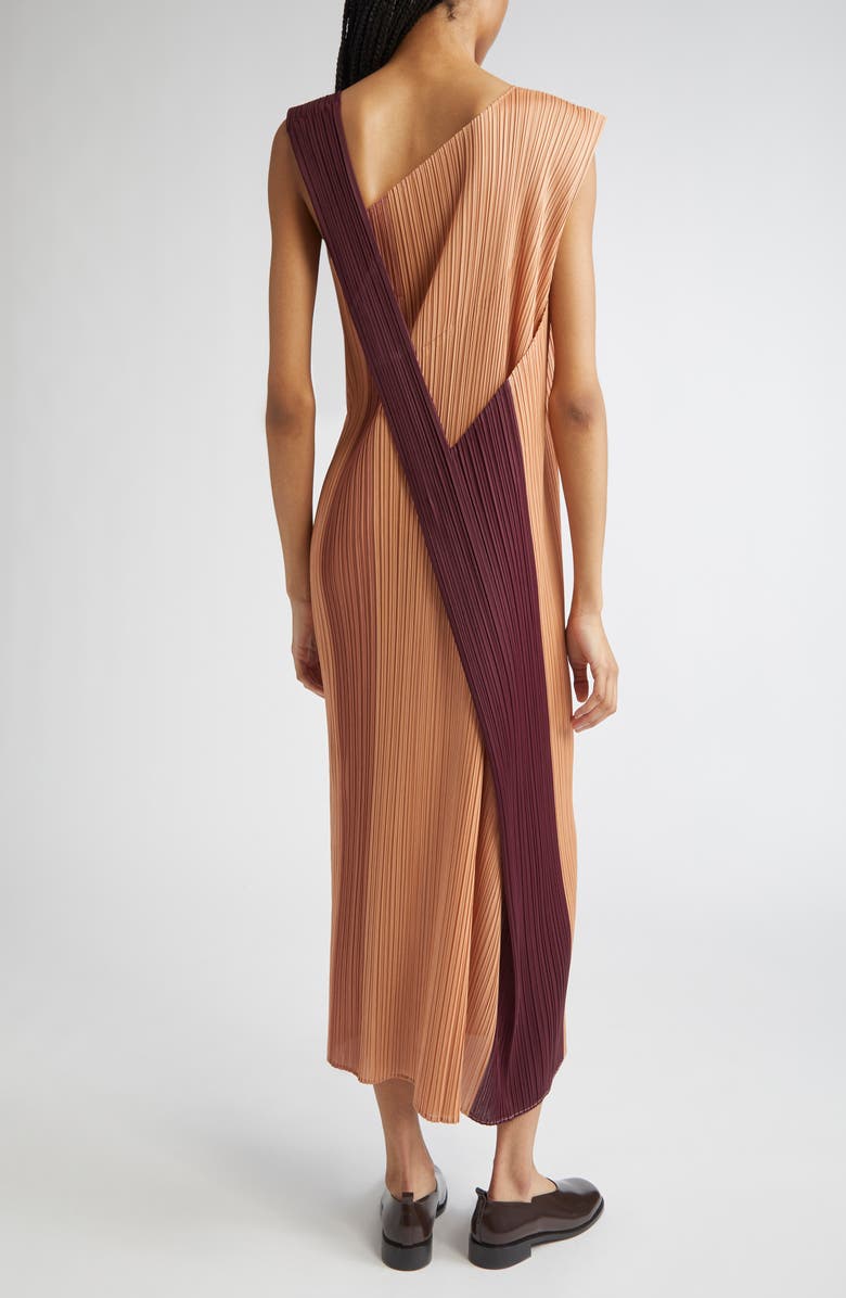 Pleats Please Issey Miyake Pointe Pleated Asymmetric Sleeveless Midi Dress, Alternate, color, Pink Beige