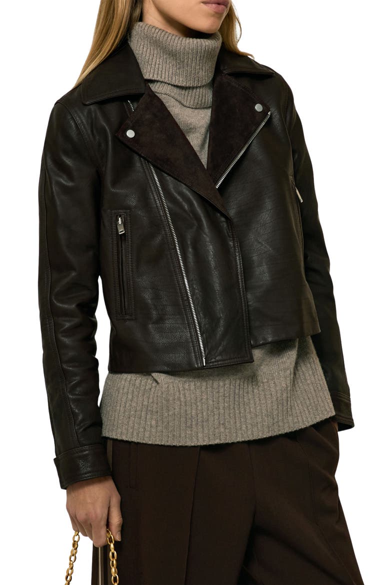 Lidia Leather Moto Jacket, Alternate, color, CHOCOLATE BROWN