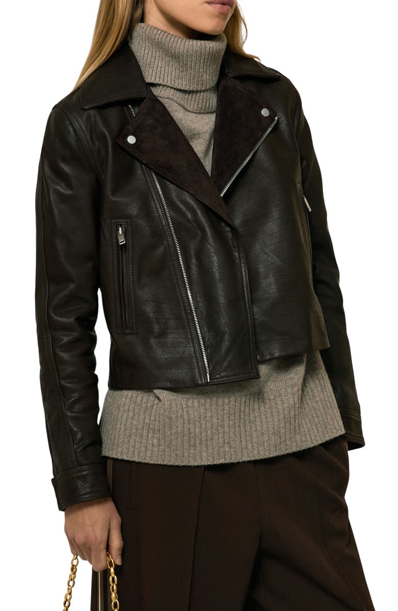 Reiss Lidia Leather Moto Jacket, Alternate, color, Chocolate Brown