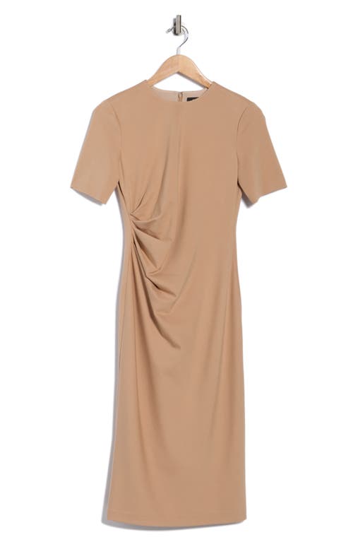 Theory Ruched Side Short Sleeve Dress In Brown