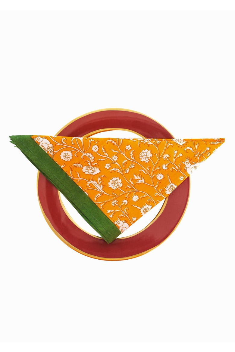 Birds of a Feather Blockprint Napkins - Set of 4, Alternate, color, Orange