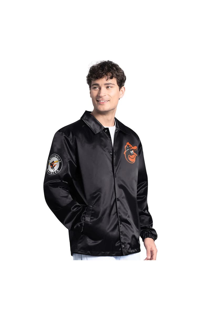 STARTER Men's Starter Black Baltimore Orioles Cooperstown Collection Point Man Full-Snap Coaches Jacket, Alternate, color, Black
