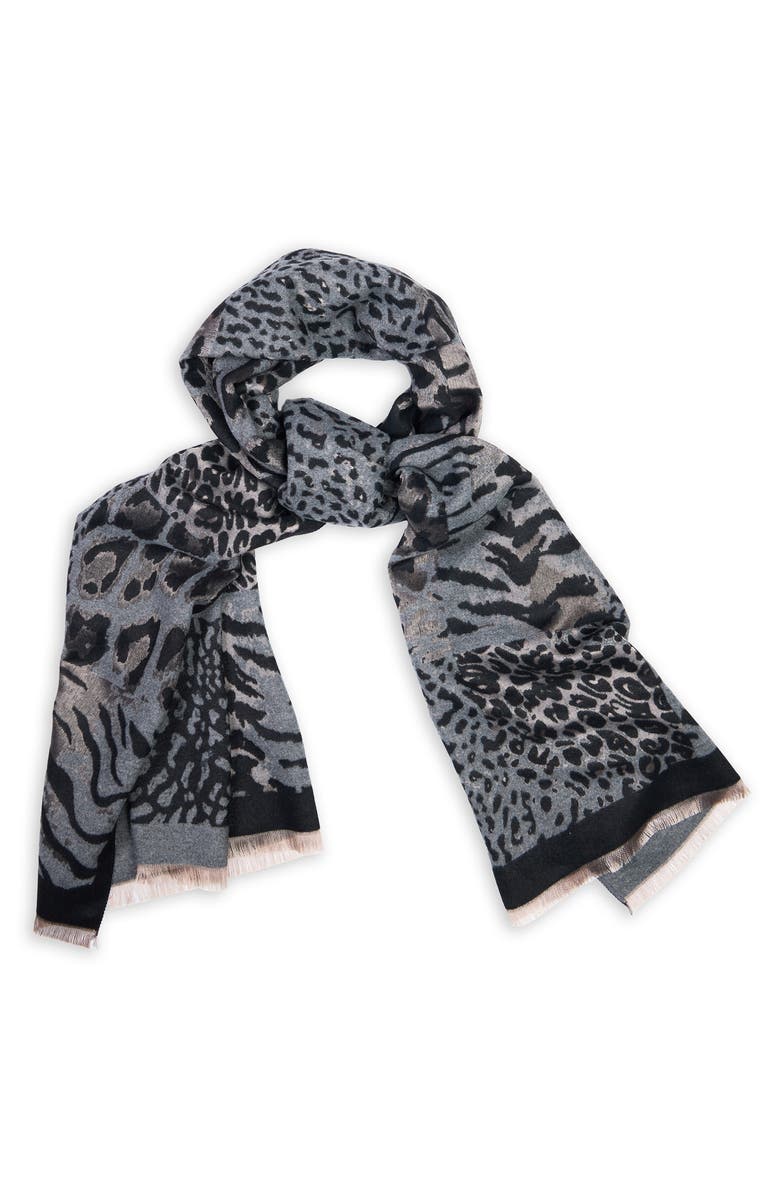 SAACHI Mixed Animal Print Scarf, Main, color, Black
