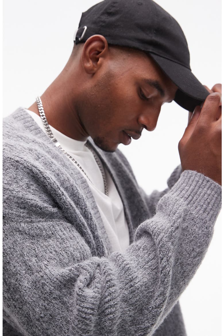 Relaxed Fit Brushed Cardigan, Alternate, color, GREY