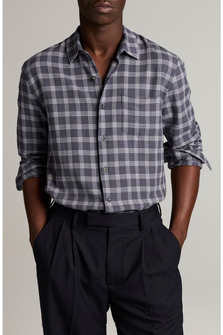 Simmons Plaid Long Sleeve Button Up Shirt, Main, color, INK BLUE COMBO