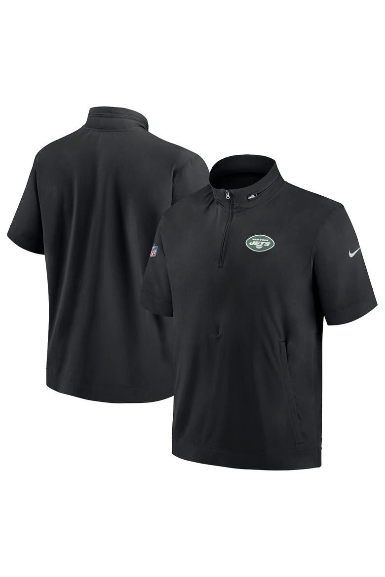 Men's Nike  Black New York Jets Sideline Coach Short Sleeve Hoodie Quarter-Zip Jacket, Main, color, Black