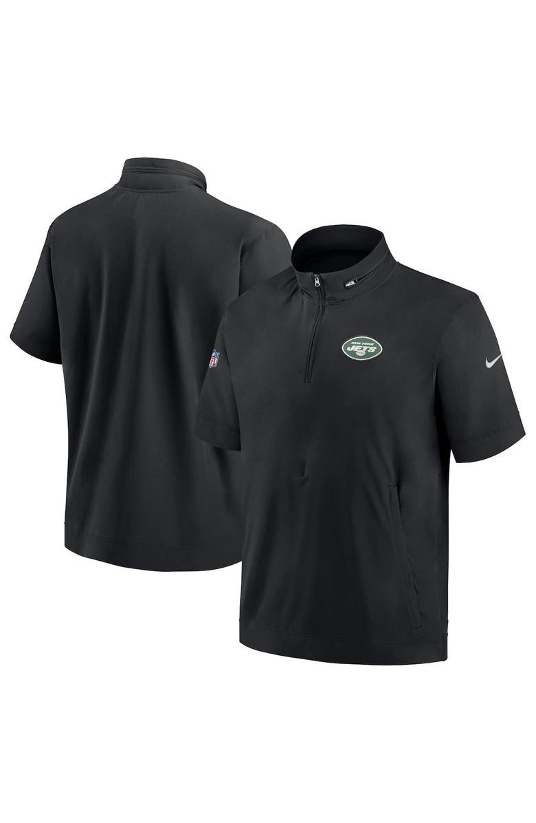 Nike Men's Nike Black New York Jets Sideline Coach Short Sleeve Hoodie Quarter-Zip Jacket, Main, color, Black