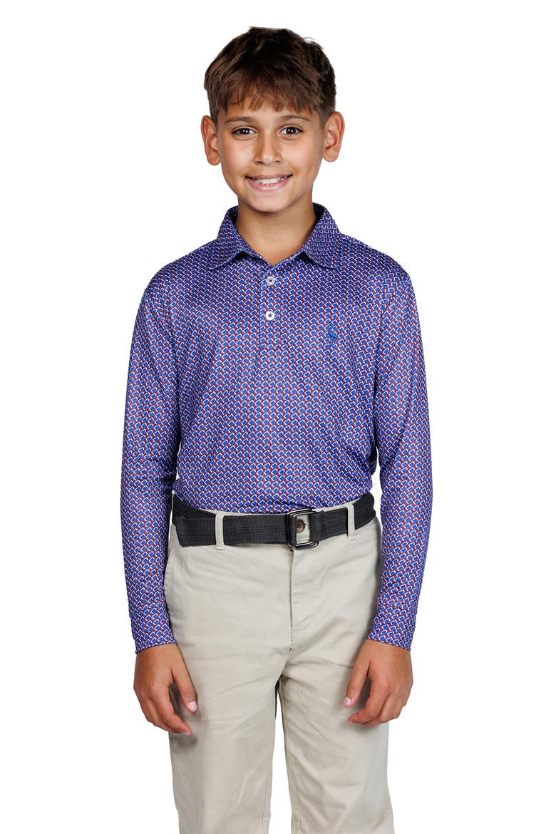 Kids' Football Print Long Sleeve Performance Polo, Alternate, color, BURGUNDY