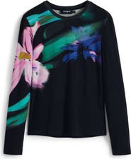 Desigual Abstract Floral Print Long Sleeve T-Shirt