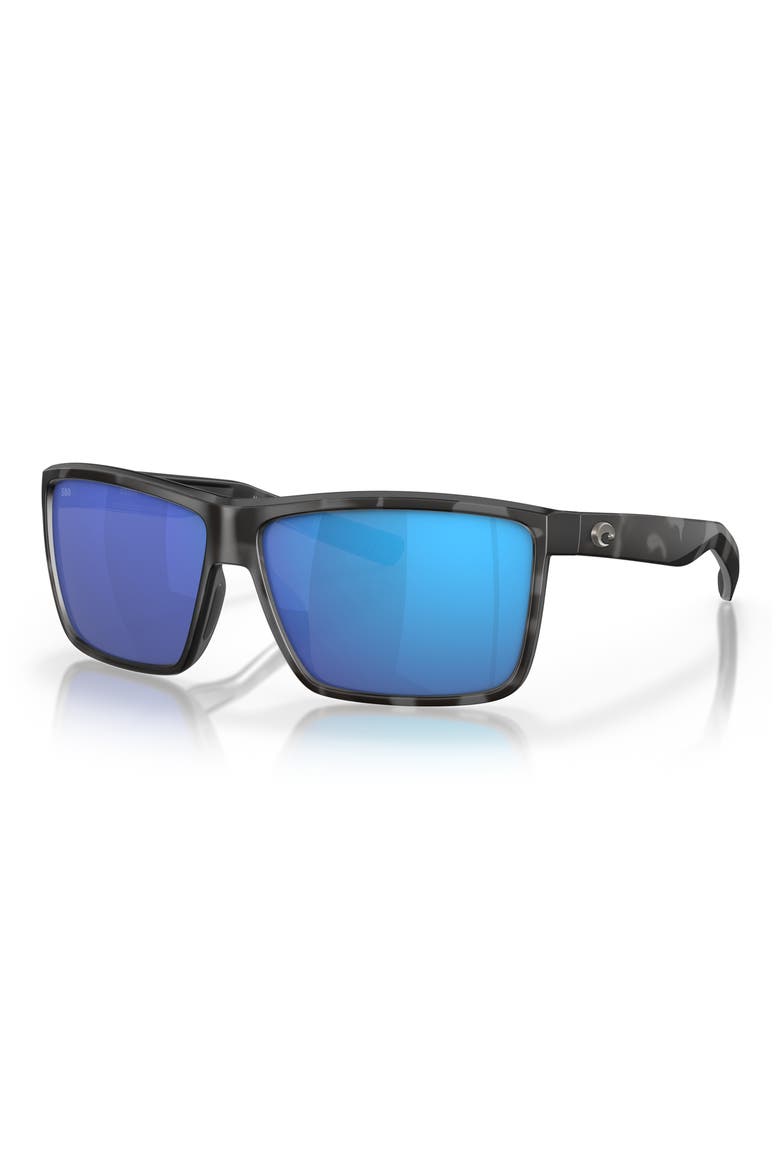 Rinconcito 60mm Polarized Mirrored Rectangular Sunglasses, Alternate, color, TIGER SHARK / BLUE MIRROR 580G