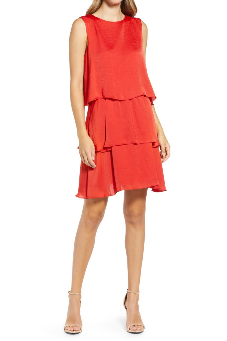 Tiered Shift Dress, Main, color, RED