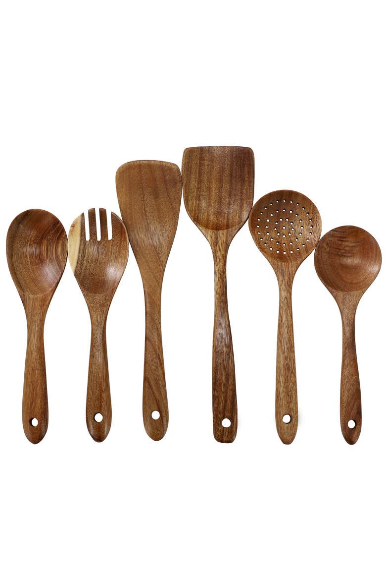 6 Piece Acacia Wood Kitchen Utensil Set, Main, color, Acacia