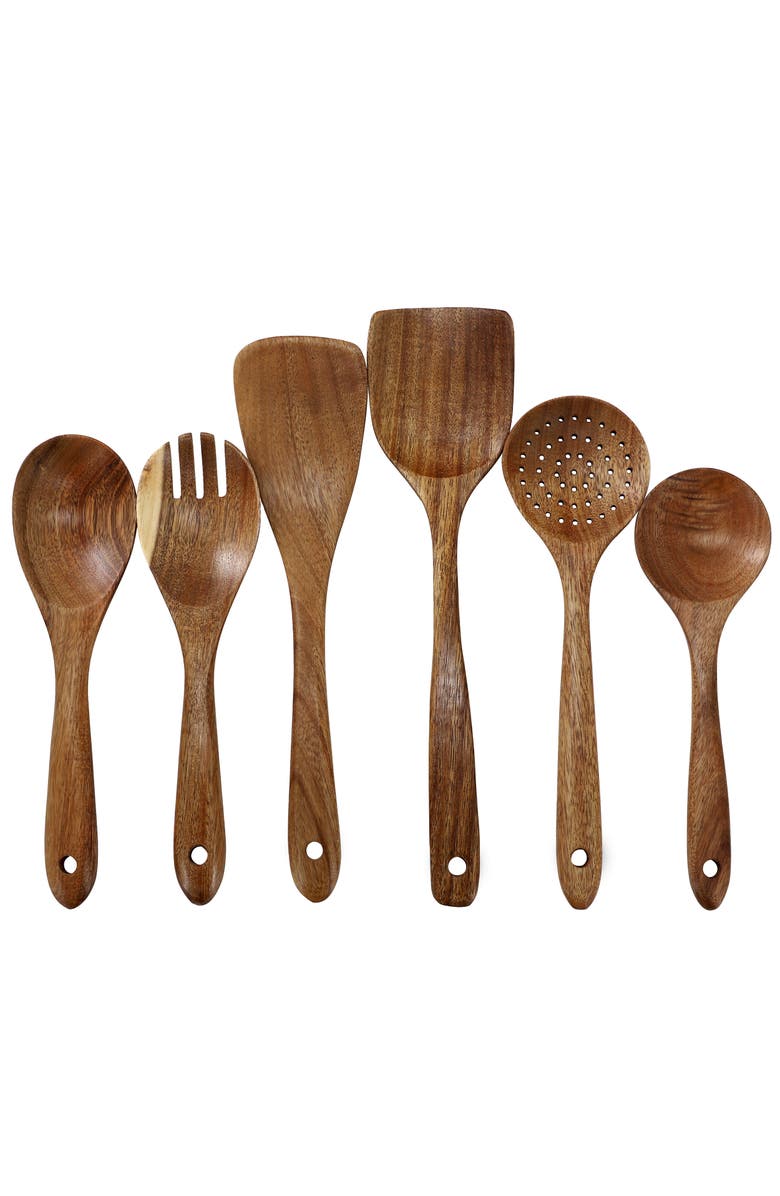 Megachef 6 Piece Acacia Wood Kitchen Utensil Set, Main, color, Acacia