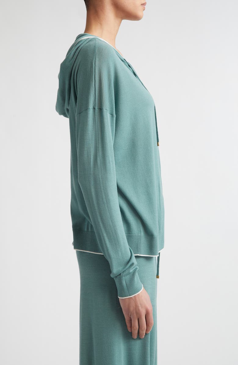 Eleventy Avalon Travel Merino Wool Full Zip Hoodie, Alternate, color, White/Jade