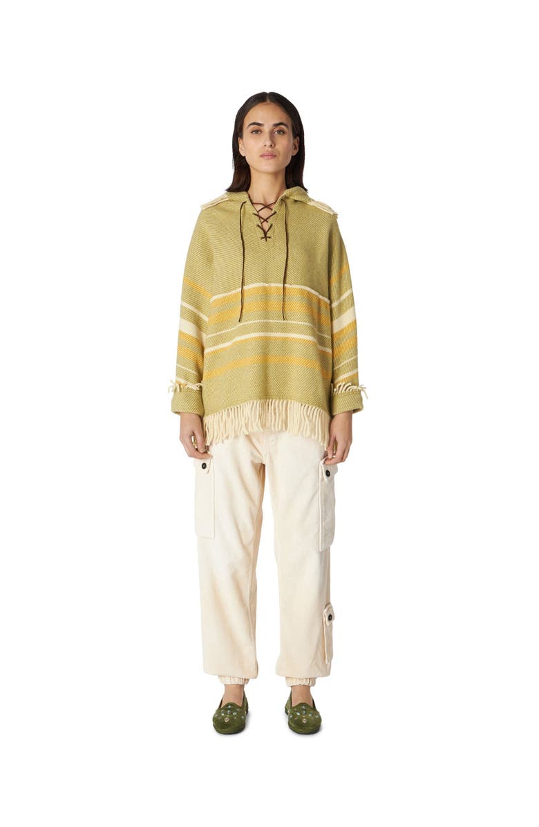 Fortela Woven Striped Hooded Poncho, Alternate, color, Green