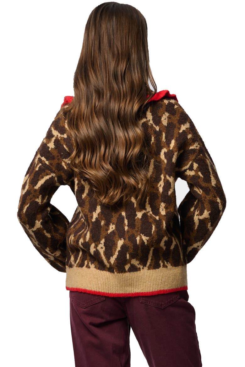 Ruffle Collar Leopard Cardigan, Alternate, color, BROWN