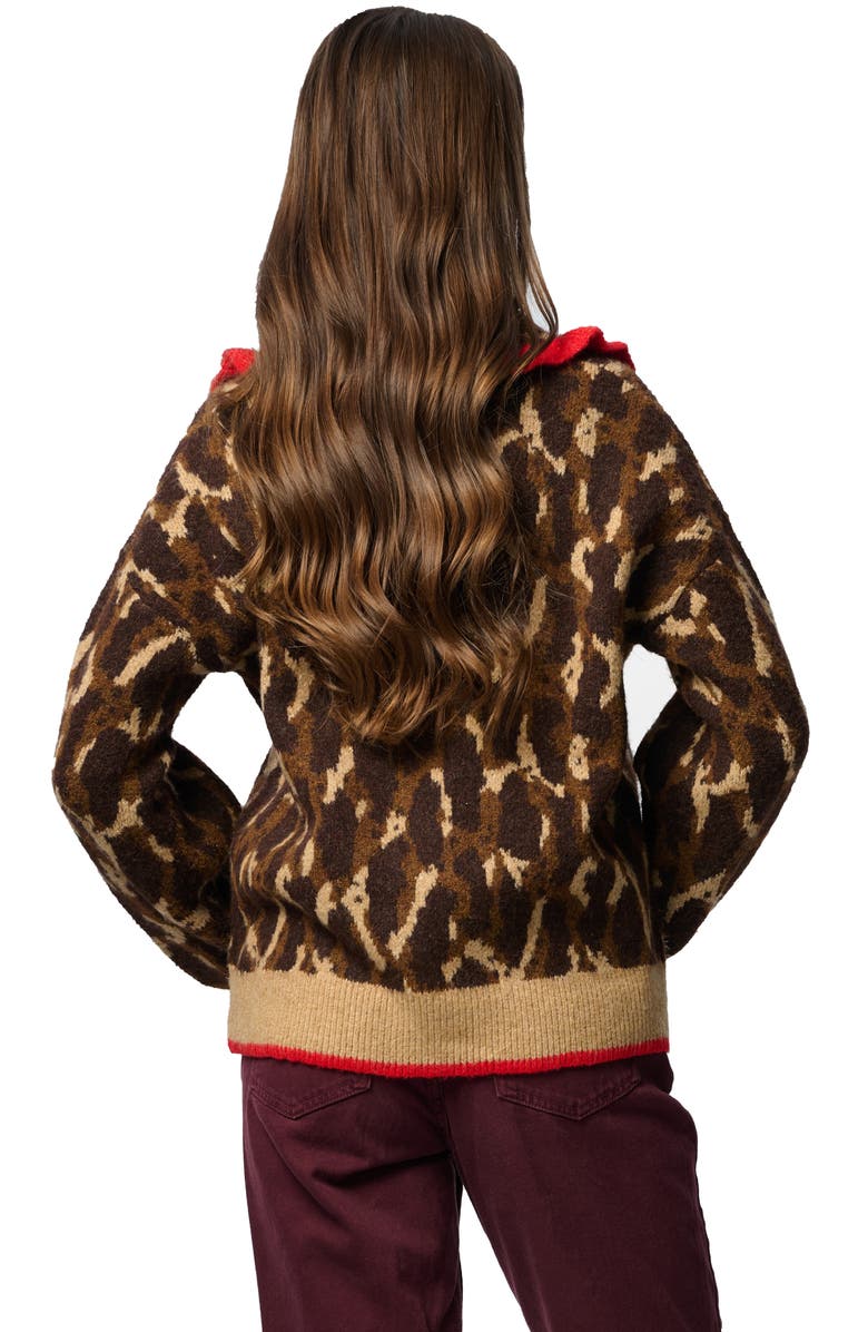 SAACHI Ruffle Collar Leopard Cardigan, Alternate, color, Brown
