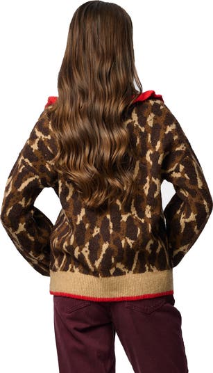 Ruffle Collar Leopard Cardigan